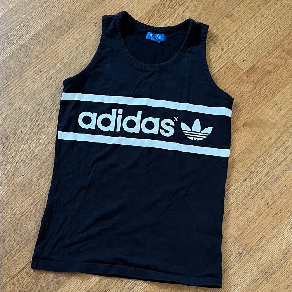 Men’s Adidas Black Tank with White Stripes and Logo
